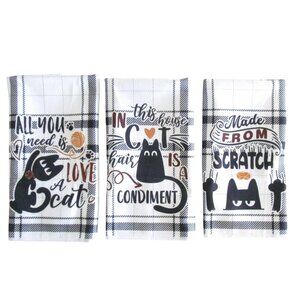Cat lovers Theme Quotes Kitchen Cotton Dish Towels Set of 3 New
